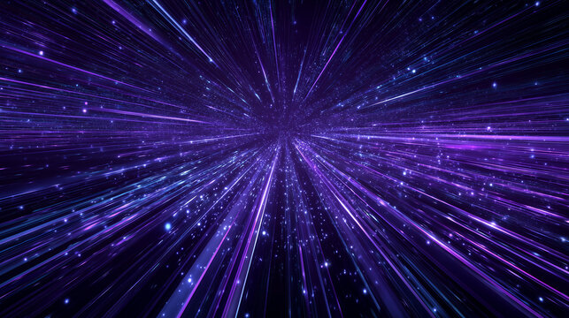 Radiant cosmic light burst with glowing purple starfield background