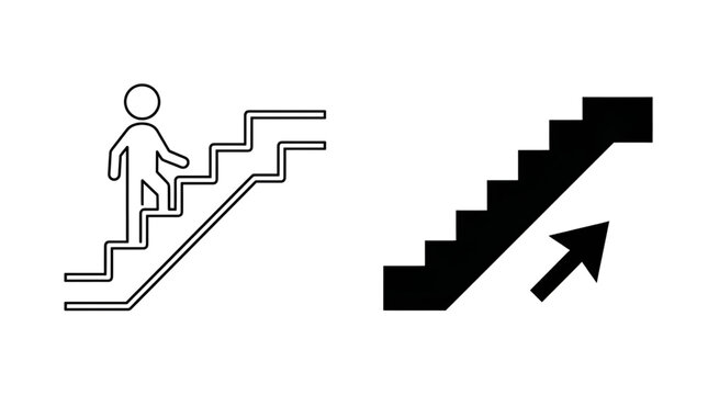 Person climbing stairs upward direction icon symbol set with climbing direction activity movement exercise