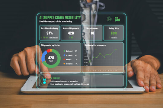 Digital interface showcasing AI-driven supply chain visibility for efficient logistics and real-time monitoring.
