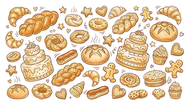 Assorted baked goods line set