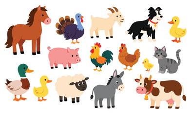 Fototapeta premium Domestic farm animals set isolated on white background.