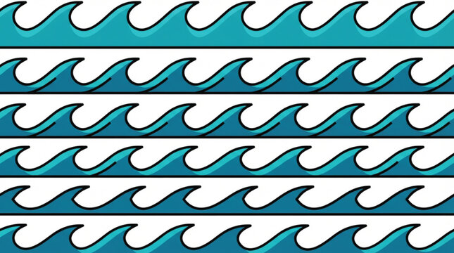 Flat design ocean wave border vector icon set in blue and turquoise representing tropical sea surf and summer beach travel