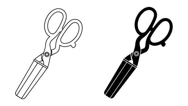 Tongs with Scissors Icon: A graphic representation of a kitchen utensil combining tongs and scissors, depicted in both outline and solid black for versatile design applications.