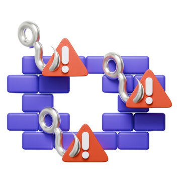 3D Phishing Scam Cyber Attack Breaking Firewall Security Wall