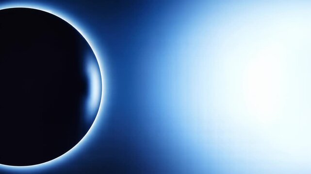 Cosmic eclipse silhouette with glowing solar corona and deep blue space background