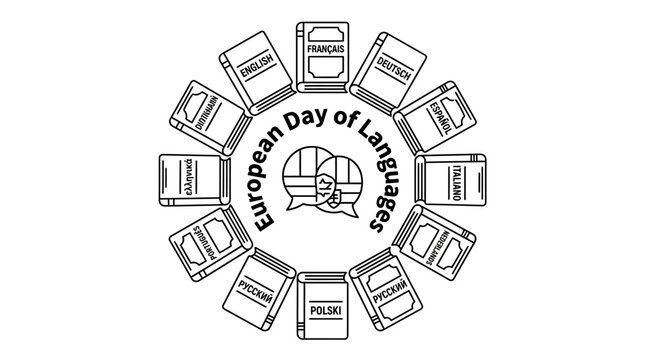 European Day of Languages Illustration with Multilingual Books Circle