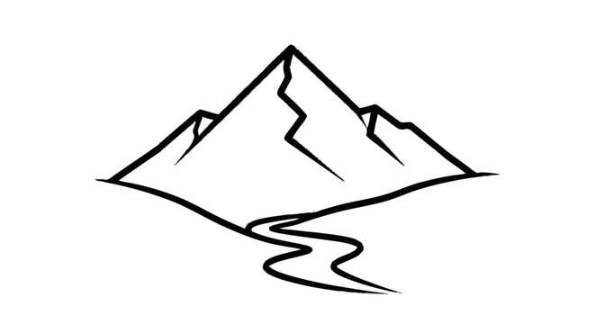 Single mountain peak and river line art logo design.
