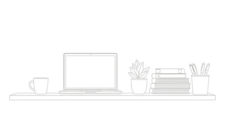 Fototapeta premium Minimalist desk setup with laptop and books for modern workspace
