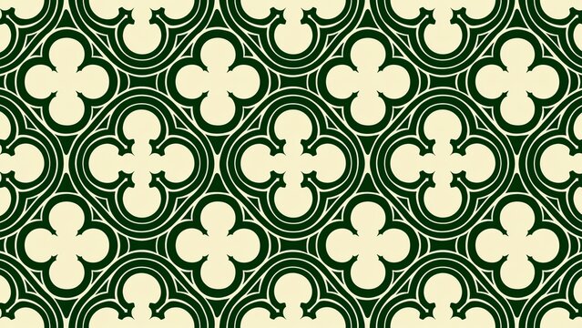 Deep Green Cream Interlocking Clover Gothic Pattern Background