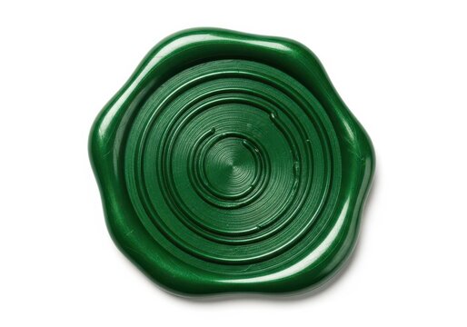 Metallic Green Wax Seal with Spiral Pattern Isolated on White Background for Invitations and Certificates
