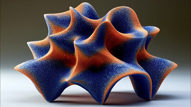 Blue Orange Spiky 3D Parametric Organic Sculptural Form
