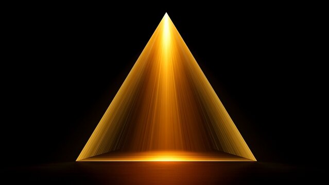 Gold Glowing Triangle Vertical Lines Amber Light Black Abstract Background