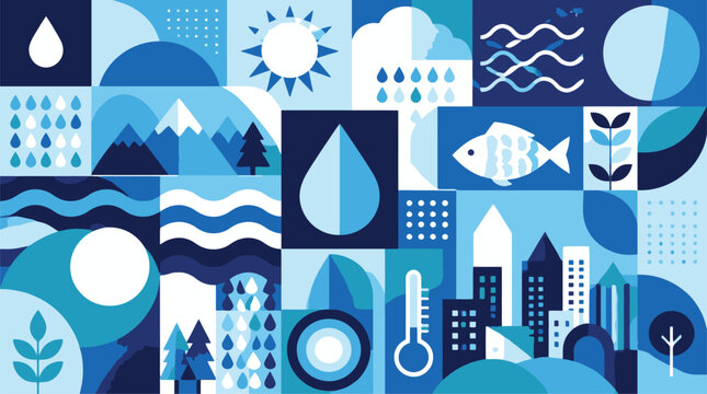 Blue water cycle icons depicted in collage