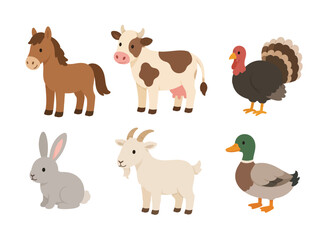 Naklejka premium Domestic farm animals rural livestock collection character set.