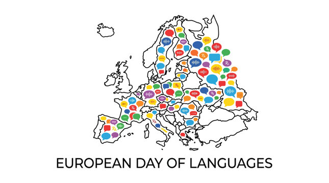 European Day of Languages Map with Colorful Speech Bubbles