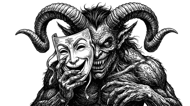 Demonic creature hiding behind a smiling mask