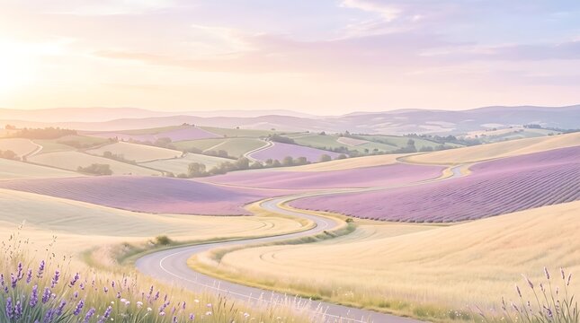 Scenic Winding Road through Lavender Fields in France