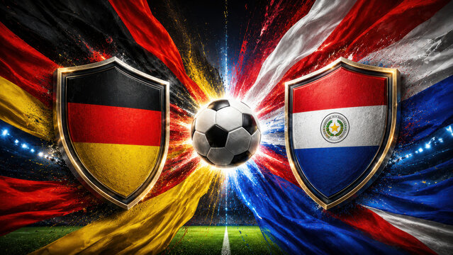 Germany verses Paraguay. International soccer match with country flags