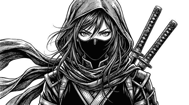 Ninja Warrior Woman Masked Swordsman Anime Style
