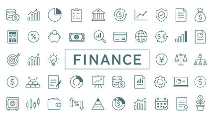 Fototapeta premium Finance Icons and Symbols Arranged in Grid