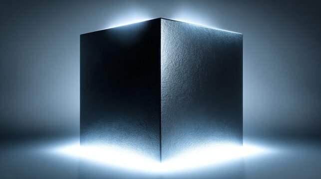 Glowing Black Cube with Soft Light on Dark Background