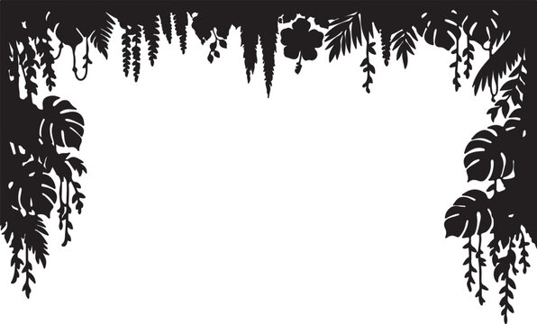  Hanging tropical plants border silhouette vector