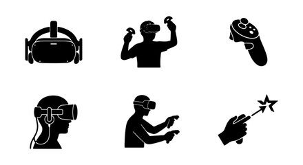 Fototapeta premium Virtual Reality Icons Set, VR Headset, Gaming Controller, Future Technology, Immersive Entertainment