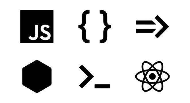 JavaScript and React Icons, Coding Symbols, Programming Elements, Web Development Graphics