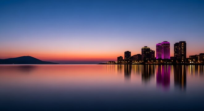 Budva riviera sunset montenegro coastal skyline with reflections
