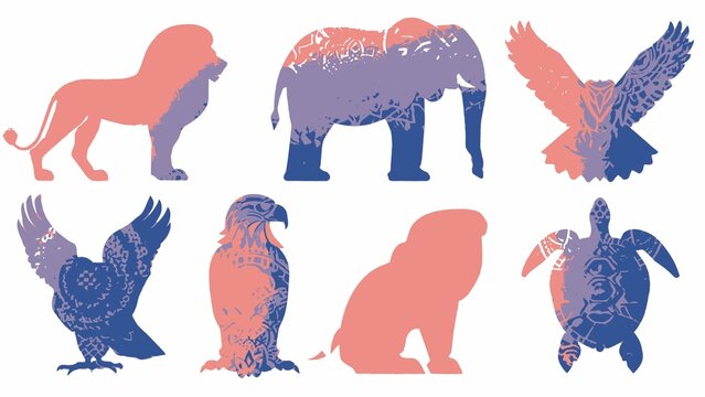 Collection of Stylized Animal Silhouettes Featuring Artistic Textures for Wildlife Graphics and Creative Vector Design Projects