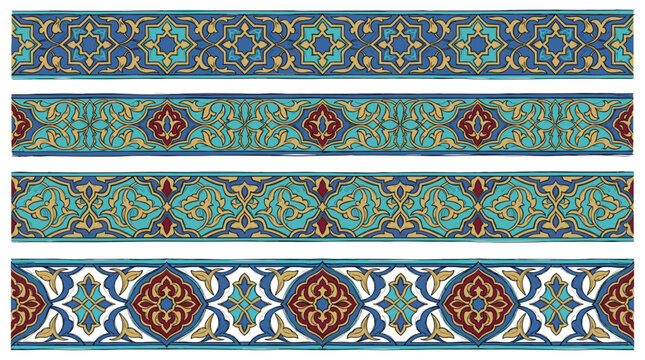 Collection of four ornate decorative borders with intricate patterns.