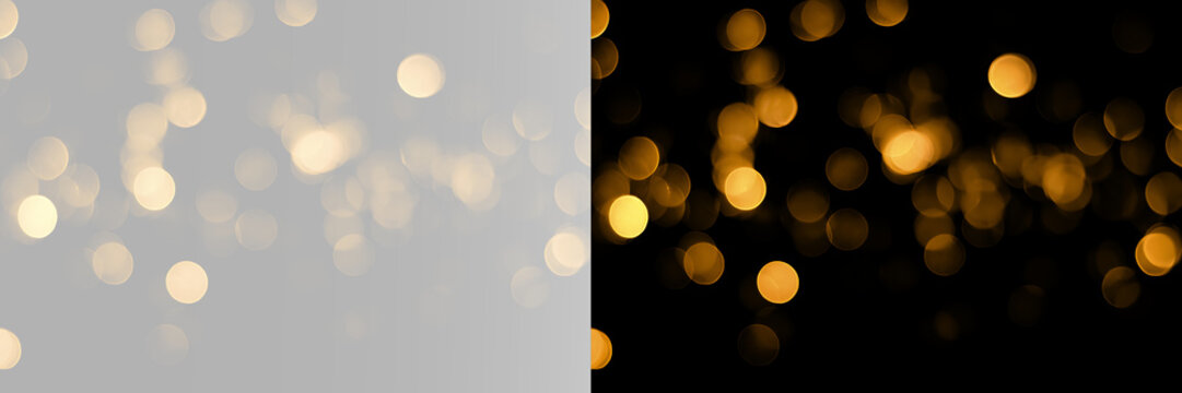 Golden glowing festive decoration lights with soft blur bokeh sparkle and glitter dust overlay png