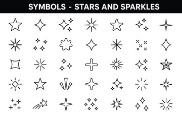 Obraz premium Linear star symbols and decorative geometric sparkle collection.