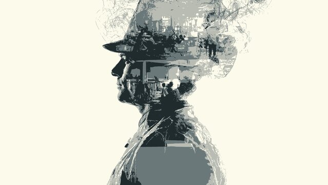 Double Exposure Silhouette Portrait Featuring Urban Cityscape Imagery Merged With Human Profile Illustrating Creative Mental Concepts And Abstract Thoughts