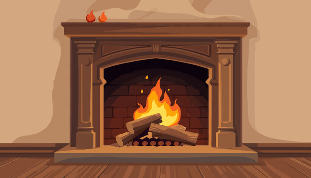 Cozy holiday fireplace with burning wood