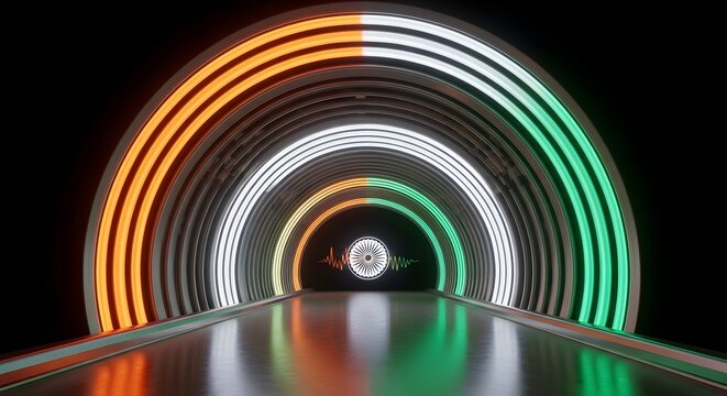 Happy independence day india freedom tunnel with indian flag colors and ashoka chakra