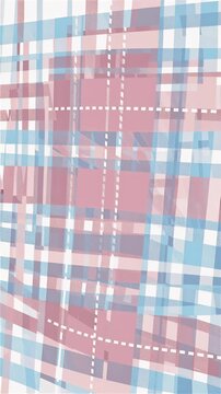 Gentle flowing pastel pink tartan plaid pattern with light blue gingham lines in seamless looping slow motion animation, ideal for modern textile and digital design backgrounds