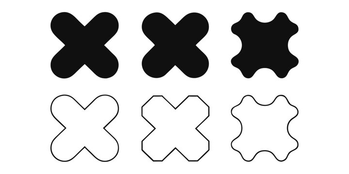 Four lobed shape silhouettes black and white graphic style