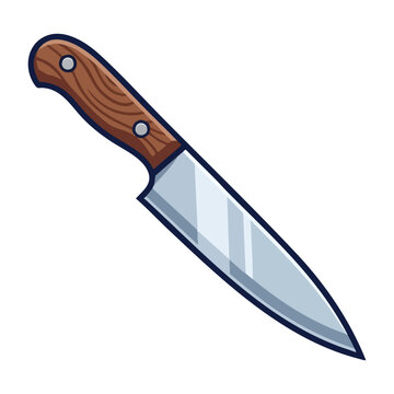 Illustrated Chef's Knife with Wooden Handle Isolated
