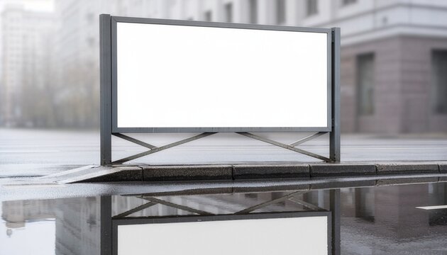 Blank Billboard with Rain Puddle Reflection
