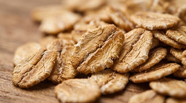 Macro Close-up of Dry Rolled Oats Texture