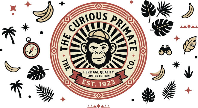 Monkey badge logo doodle elements