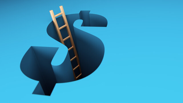 Golden Ladder Climbing Out Of Dollar Sign Hole Concept For Financial Recovery And Opportunity
