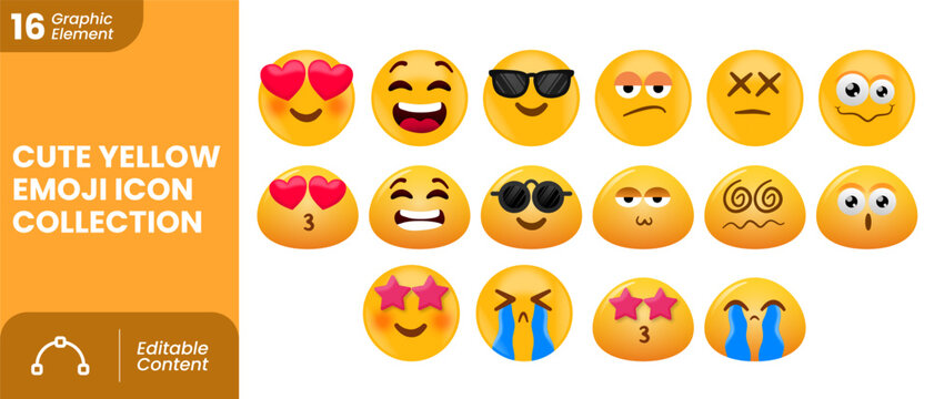 Cute Yellow Emoji Icons Set