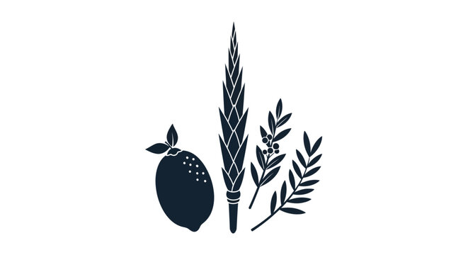 Minimalist black and white icon set of four species for Sukkot festival.