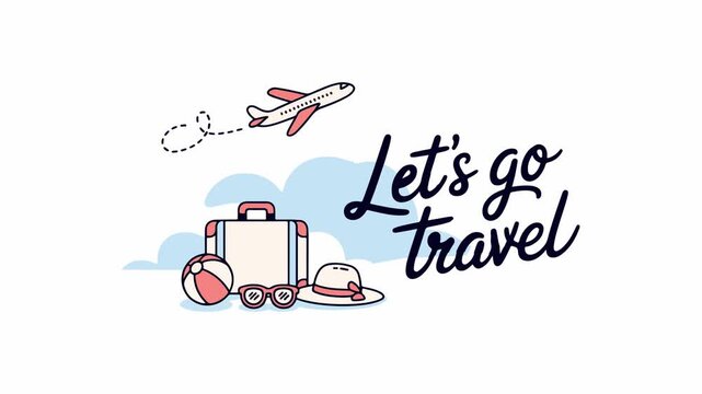 Animated Let's Go Travel Vector Graphic with Luggage and Airplane