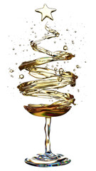 Fototapeta premium Champagne Glass Art: Christmas Tree Swirl with Star Topper for Holiday Celebration
