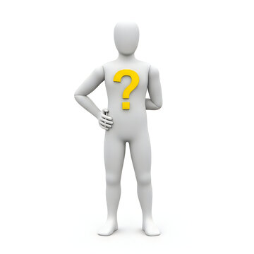 3d human figure with question mark on chest