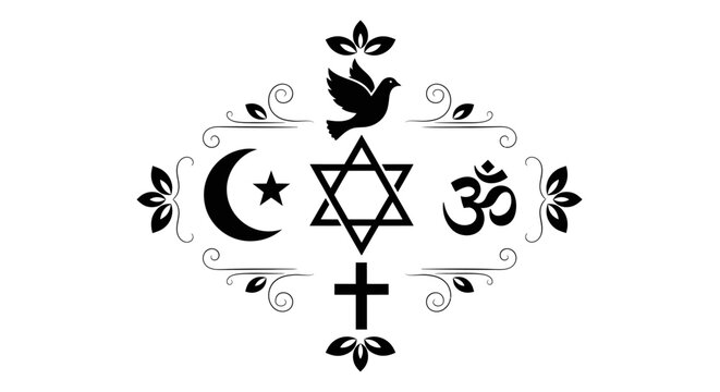 Interfaith Religious Symbols Collection Featuring World Religions and Peace Dove.