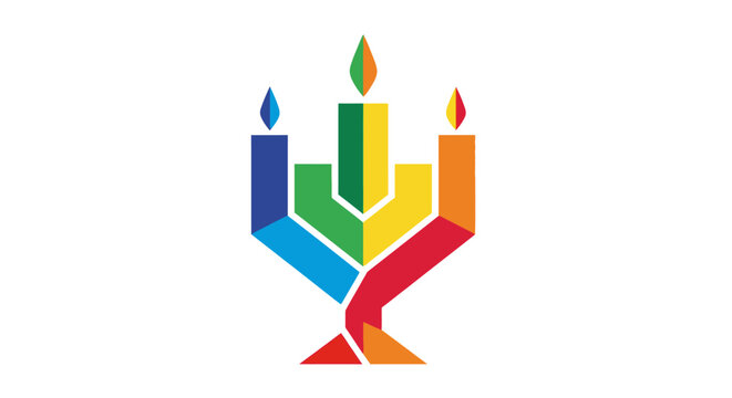 Abstract colorful menorah symbol illustration with geometric shapes.